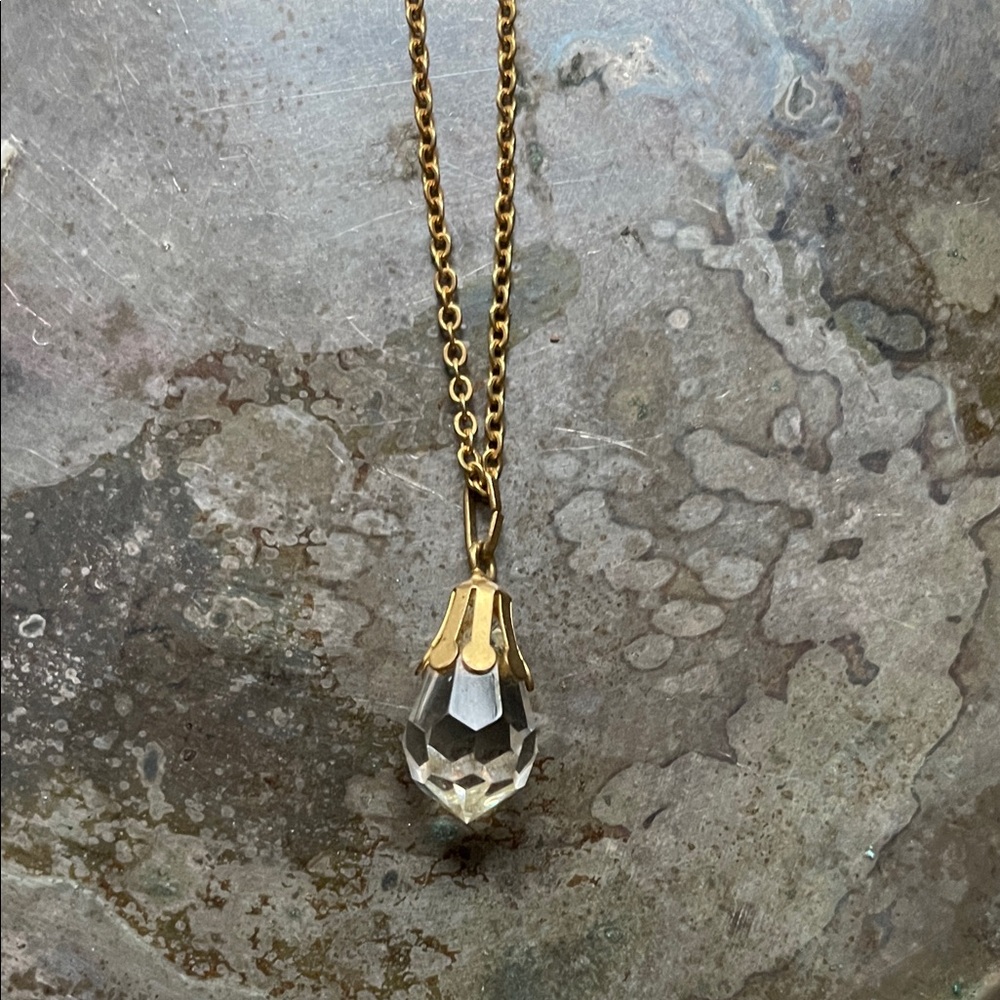 Vintage Gold and Crystal Teardrop Necklace